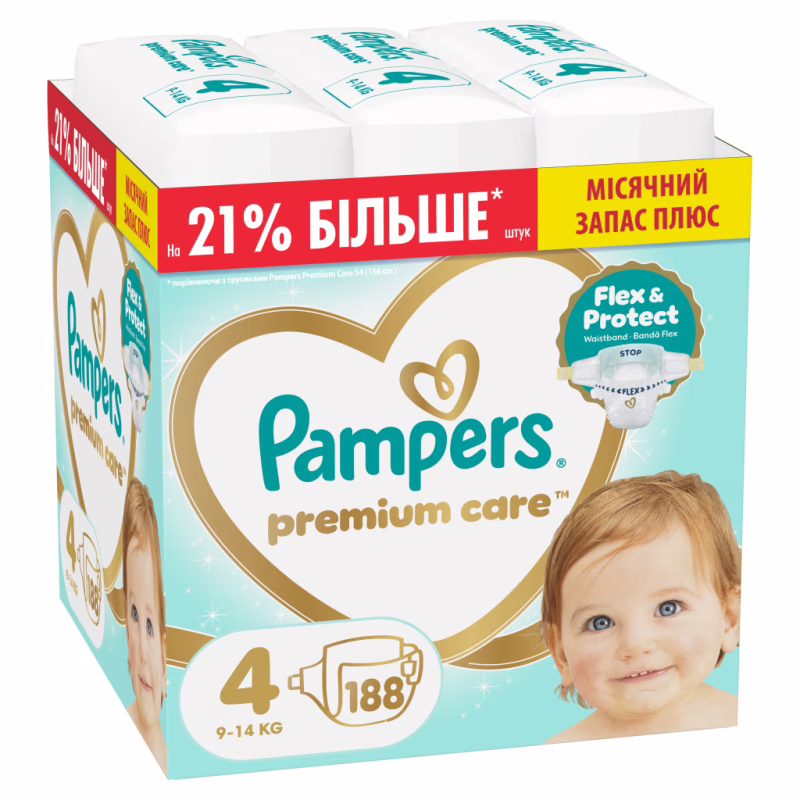 Підгузки Pampers Premium Care Розмір 4 (9-14 кг) 188 шт (8006530223829)