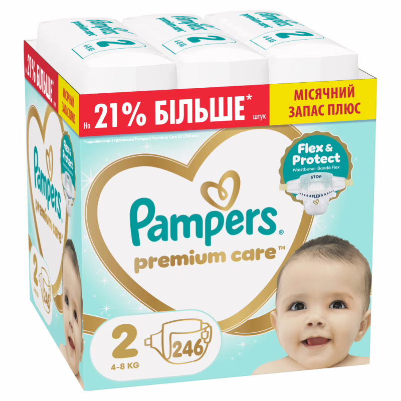 Подгузники Pampers Premium Care Розмір 2 (4-8 кг) 246 шт (8006530223522)