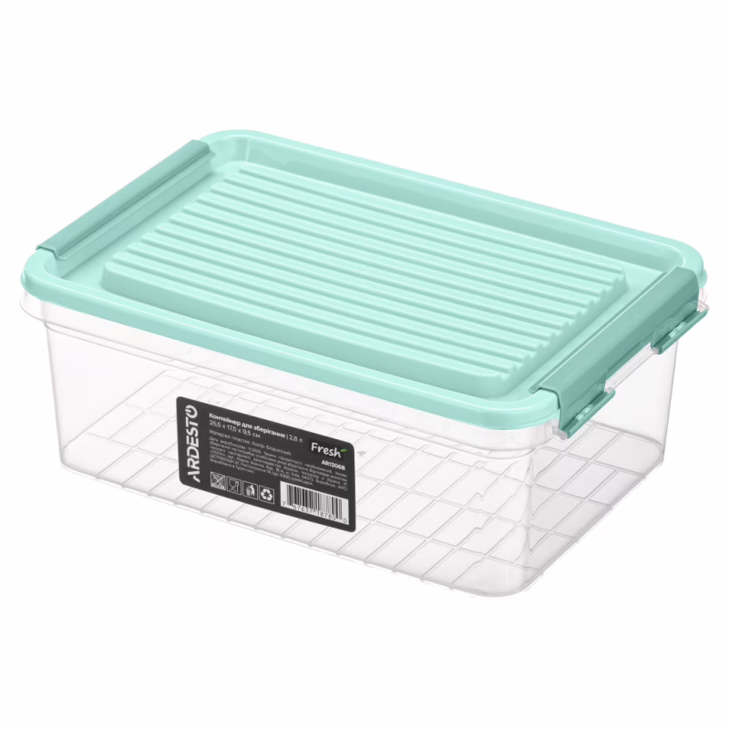 Харчовий контейнер ARDESTO Fresh 2.8л, пластик, прямокутна, блакитний (AR1306B)