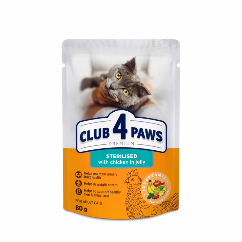 Влажный корм для кошек Club 4 Paws для стерилизованных в желе с курицей 80 г (4820083908934)
