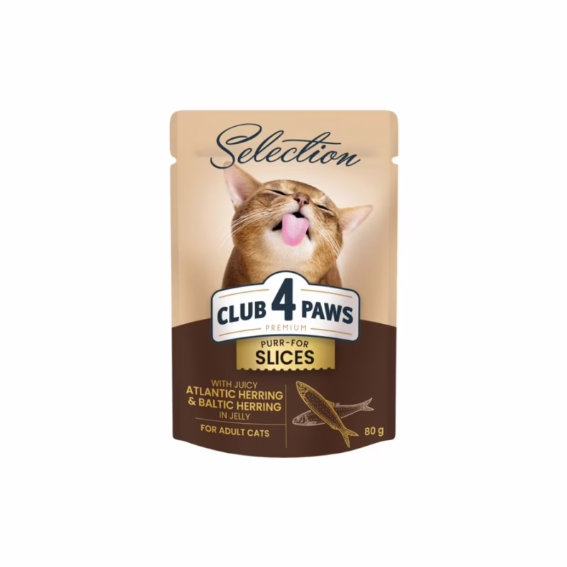 Влажный корм для кошек Club 4 Paws Paws Selection Премиум Кусочки с селедкой и салакой в желе 80 г (4820215368025)