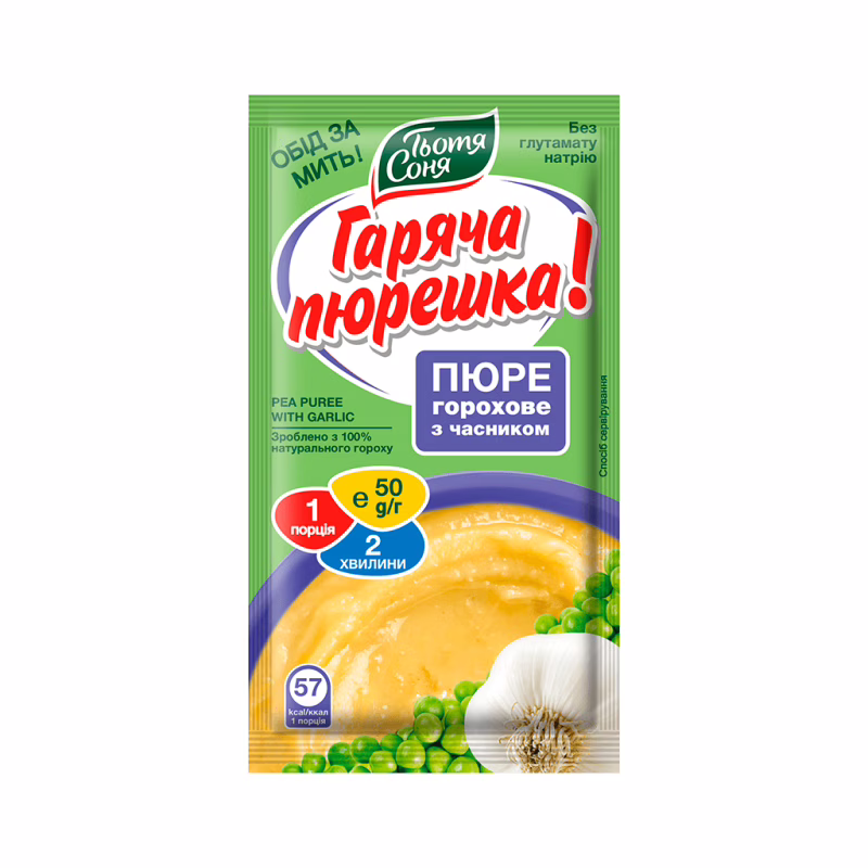 Пища быстрого приготовления Тьотя Соня Пюре гороховое с чесноком 50 г (4820015105189)