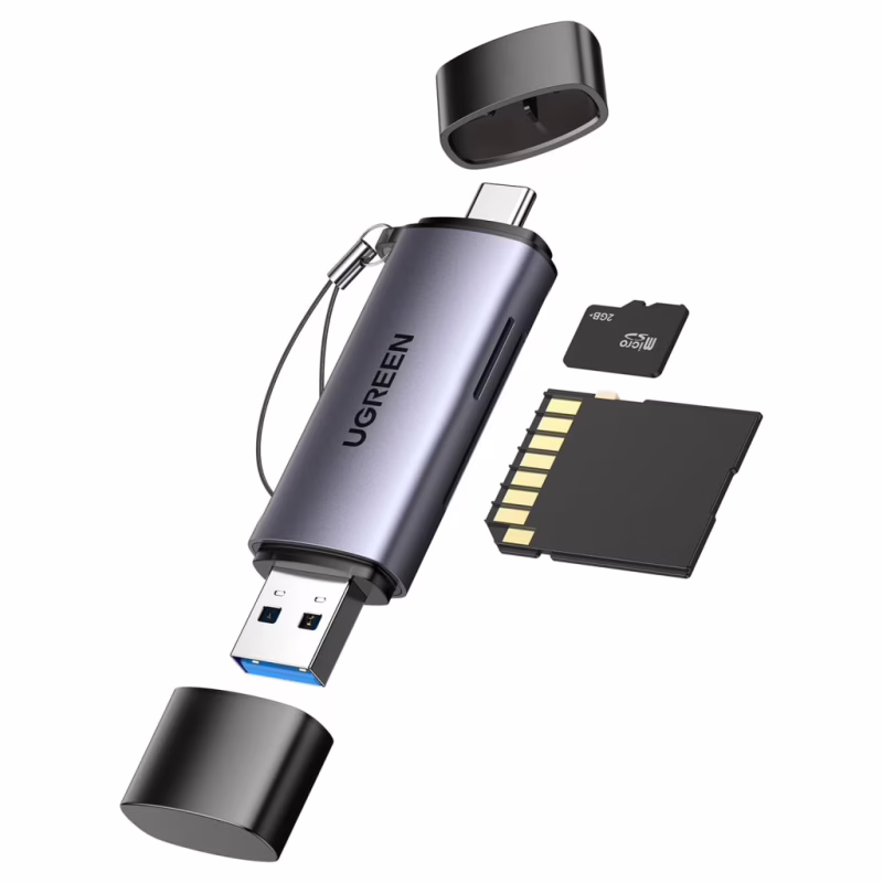 Считыватель флеш-карт Ugreen USB-C + USB to TF/SD 3.0 CM185 gray (50706)
