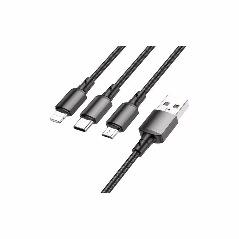Дата кабель USB 2.0 AM to Lightning + Micro 5P + USB-C 1.0m black BOROFONE (6974443384666)