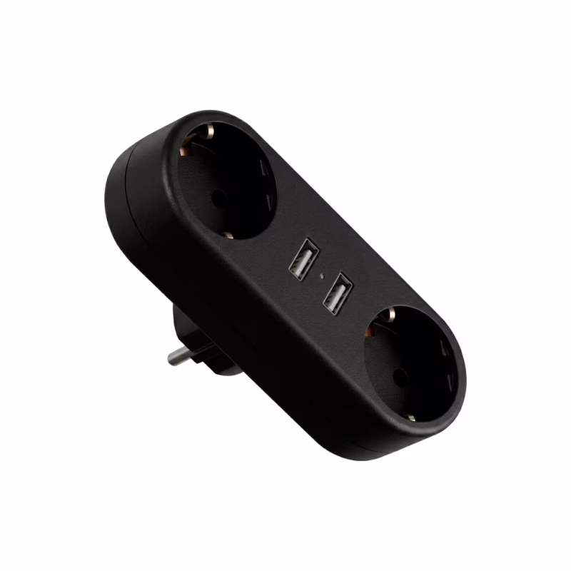 Мережевий розгалужувач EUROELECTRIC X2 16A 2xUSB Black з заземленням (EE-2/2USB-16A(black))