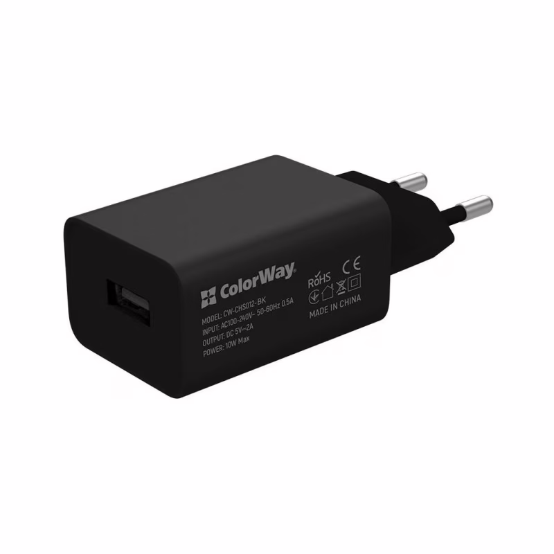 Зарядний пристрій ColorWay 1xUSB 10W + cable USB to Micro 5P black (CW-CHS012CM-BK)