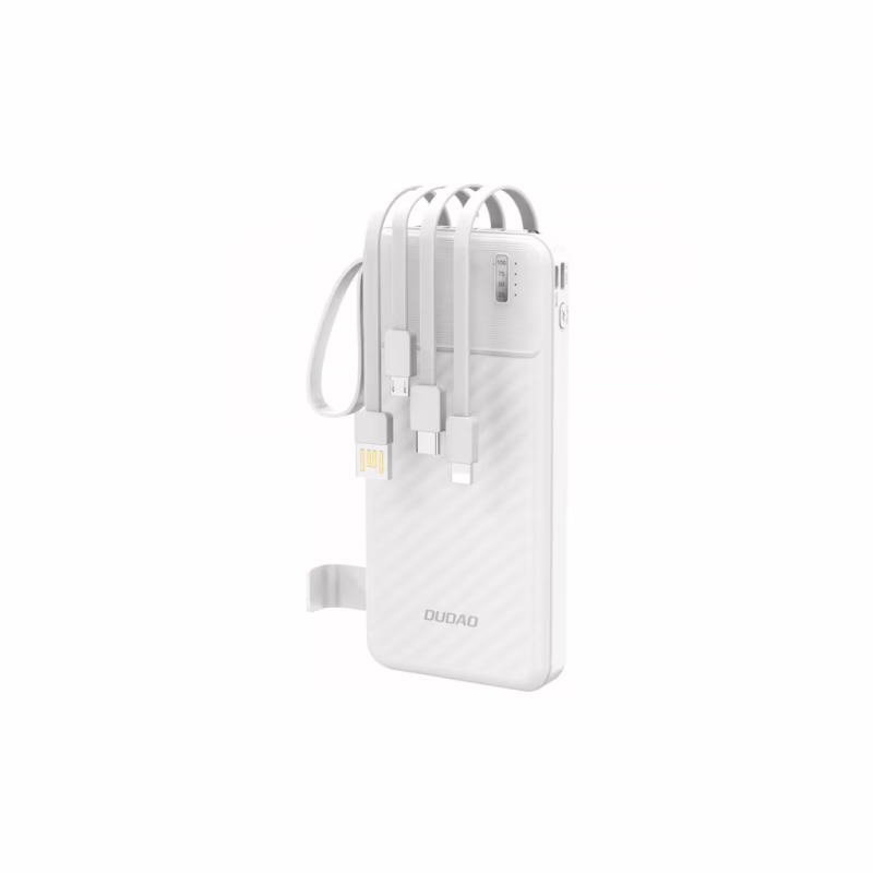 Батарея універсальна Dudao 10000mAh K11 10W, USB-A, USB-C, microUSB, with USB-A/USB-C/Lightning/MicroUSB cables White (6977196681860)