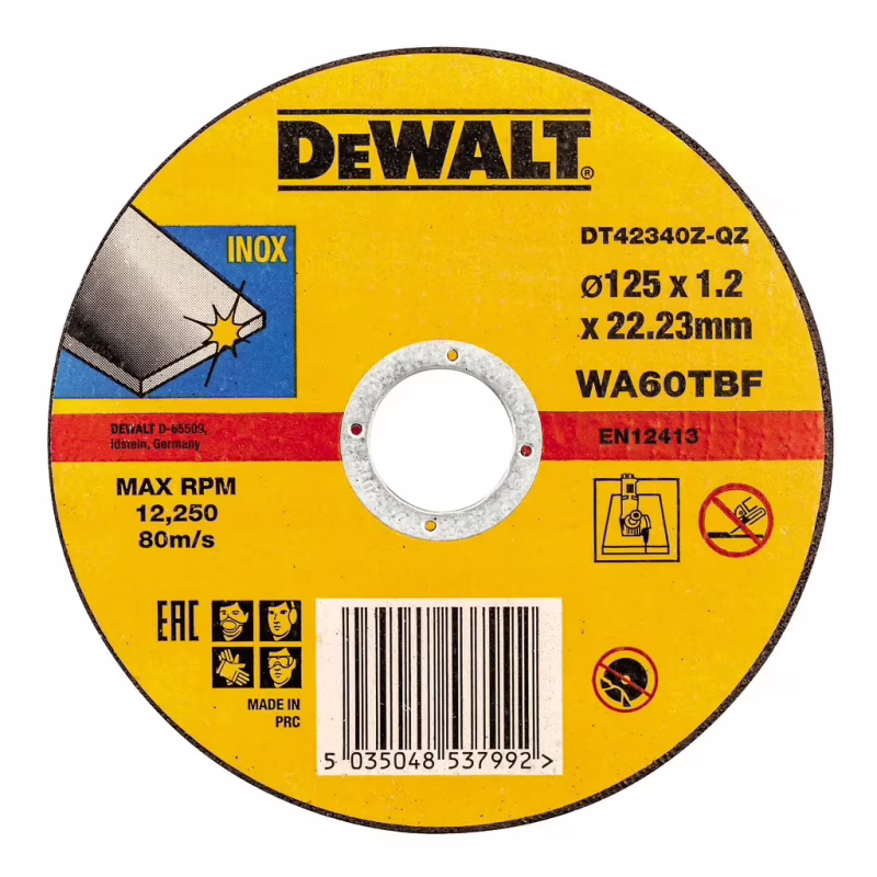 Круг отрезной DeWALT INOX, нержавеющая сталь/листовой металл, 125х1.2х22.23 мм (DT42340Z)