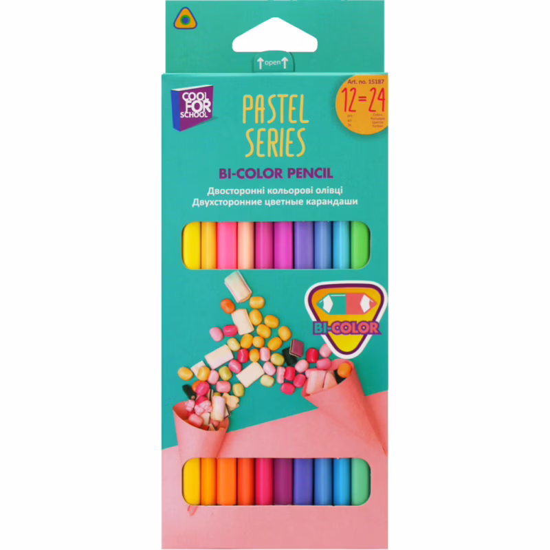 Карандаши цветные Cool For School Pastel Премиум, двухсторонние, трехгранные, 24 цвета (CF15187)