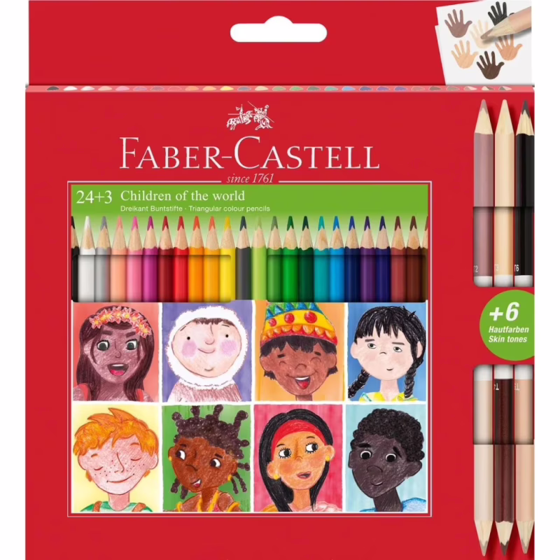 Карандаши цветные Faber-Castell Children of the World 24 кольору тригранні + 3 двосторонніх круглих, (511515) (32332)
