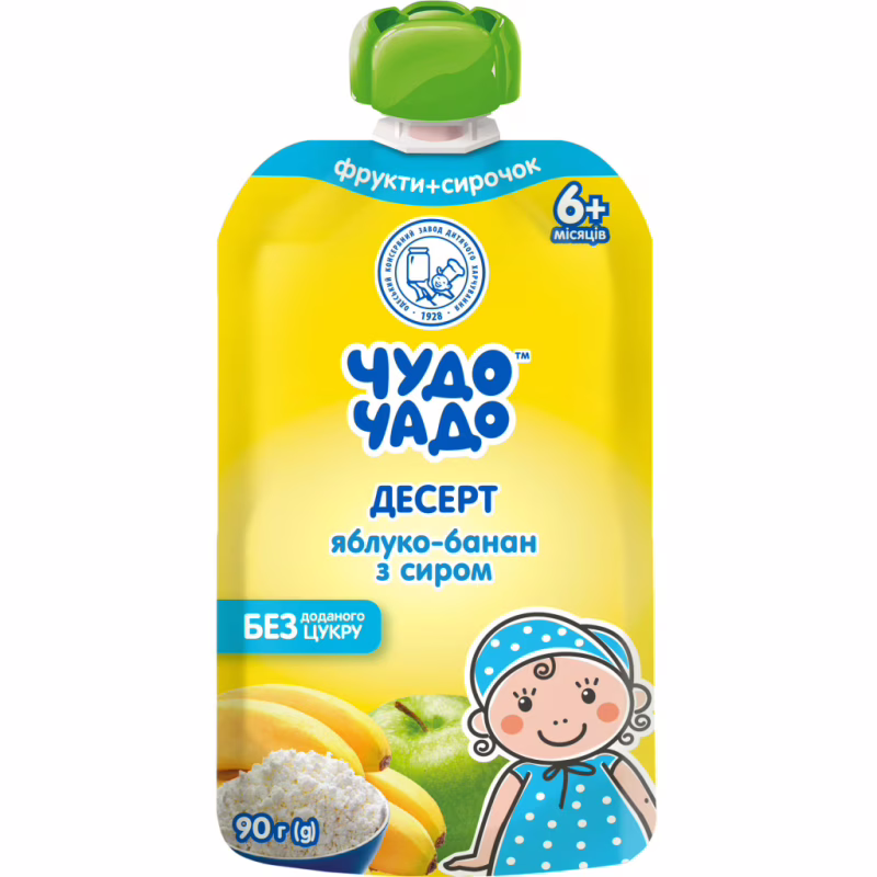 Детское пюре Чудо-Чадо яблоко-банановый с творогом 6м+, 90г (4820016254169)