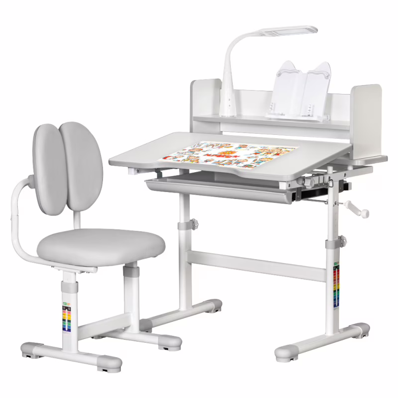 Парта со стулом ErgoKids Grey (+полка+лампа) (BD-24 G)