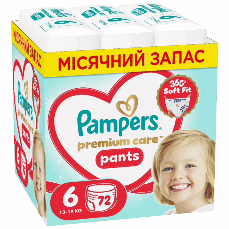 Подгузники Pampers Premium Care Pants Розмір 6 (13-19 кг) 72 шт (8006530320139)