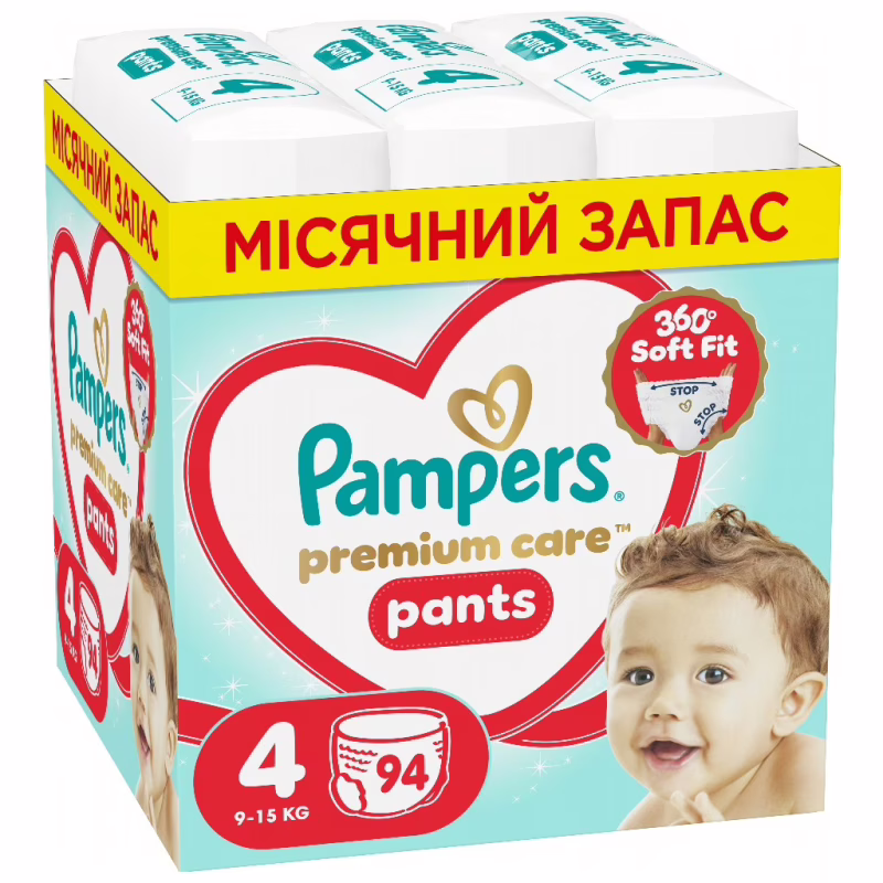 Подгузники Pampers Premium Care Pants Розмір 4 (9-15 кг) 94 шт (8006530320160)