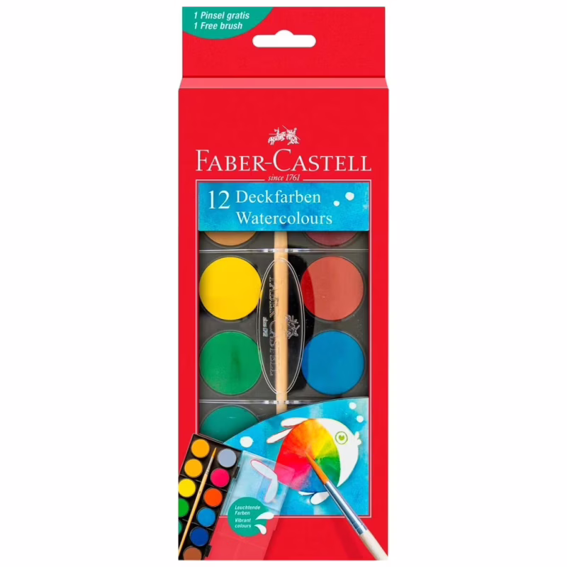Акварельные краски Faber-Castell 2 кольорів (d 30 мм) з пензликом (125018) (32298)
