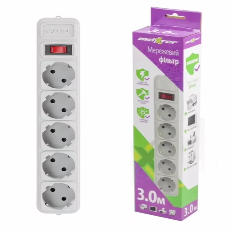 Сетевий фільтр Maxxter SPM5-G-10G 5 гнізд, 3 метри