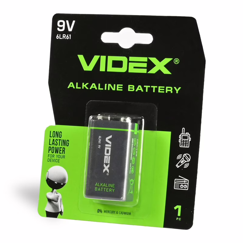 Батарейка Videx Крона 6F22 9V Alkaline (6LR61, блистер)