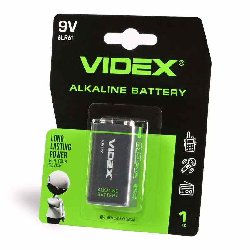Батарейка Videx Крона 6F22 / 9V / Алюмінієва / 6LR61 / БЛІСТЕР