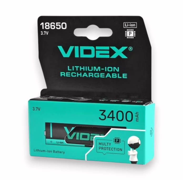 Аккумулятор Videx 18650 Li-ion 3400mAh 3.7V с защитой