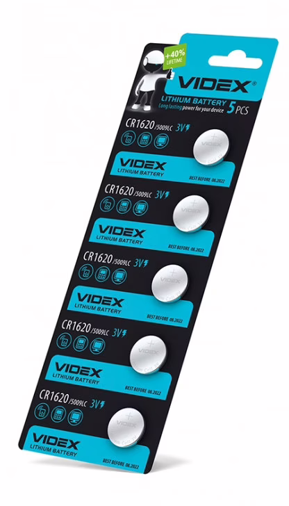 Батарейка Videx CR1620 (5009LC) 3V (блистер 5 шт.)
