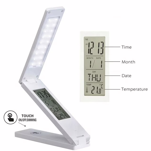 Настільна LED лампа акумуляторна 18LED/ Годинник+Дата+Температура/ ЗУ MicroUSB