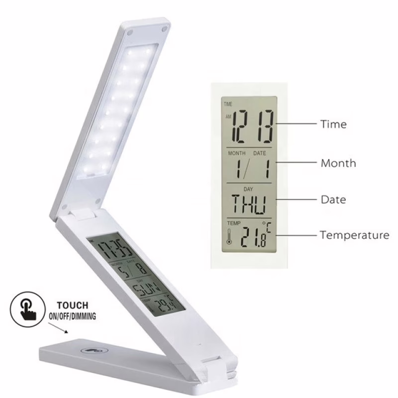 Настольная LED-лампа аккумуляторная 18 LED, часы, дата, температура, Micro-USB