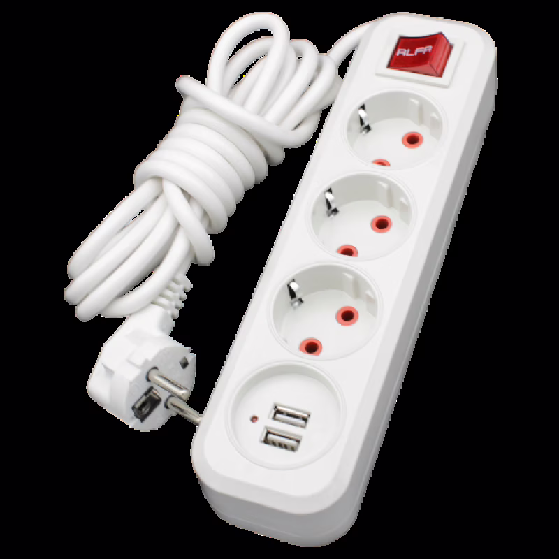 Подовжувач RLFR з заземленням 3 розетки 5 метрів + USB