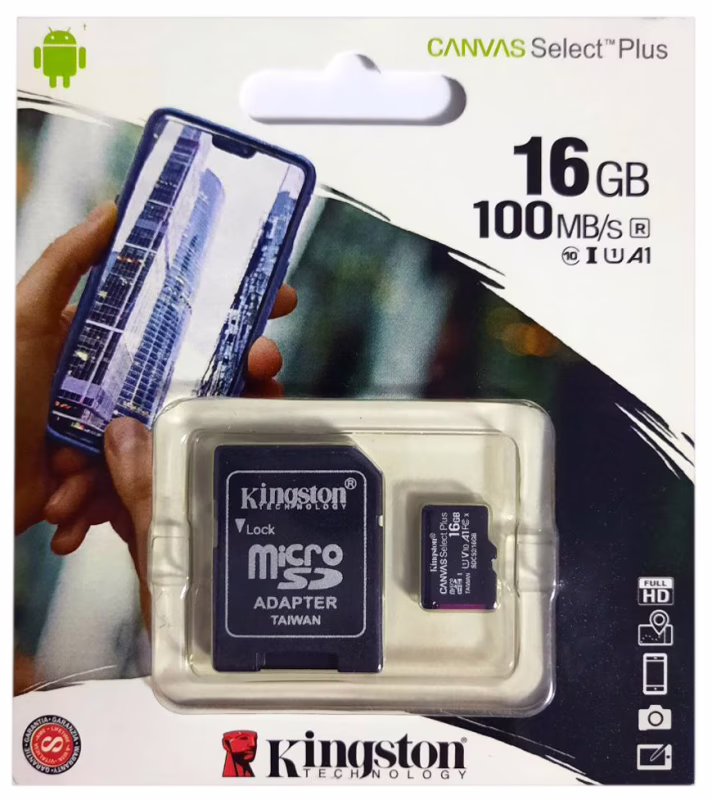 Карта пам'яті micro SDHC Kingston (UHS-1) 16GB клас 10 (з адаптером) (Гарантія 3 роки)