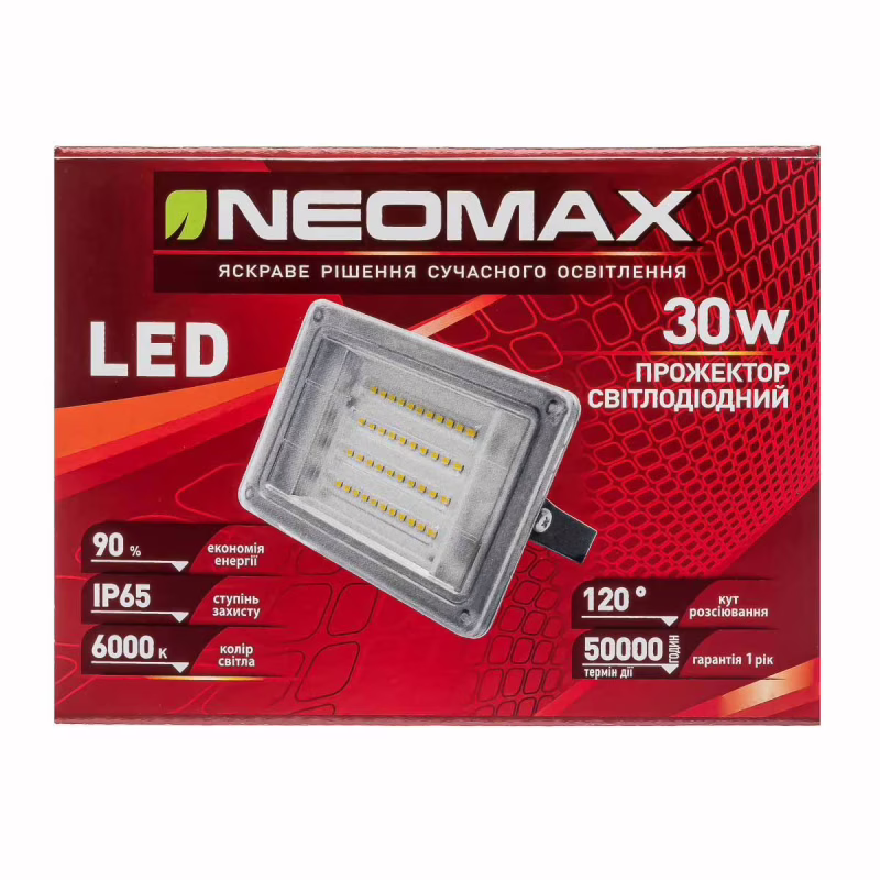 Светодиодный прожектор NeoMax 30W LED IP65 6000K (14×10 см)