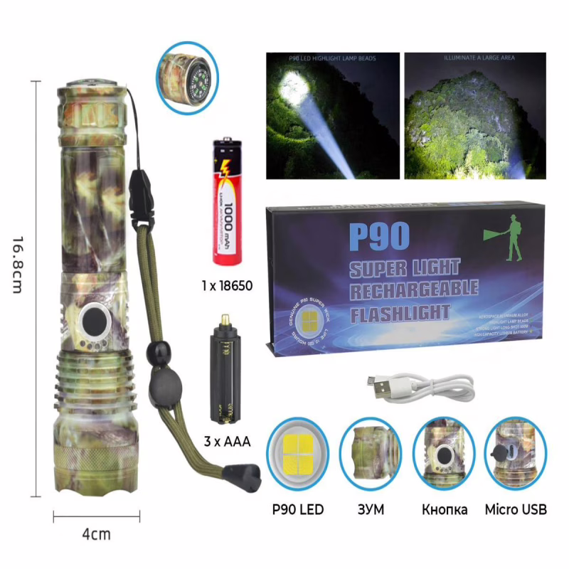 Ручной фонарь Police RB264, P50 LED, zoom, microusb, камуфляж