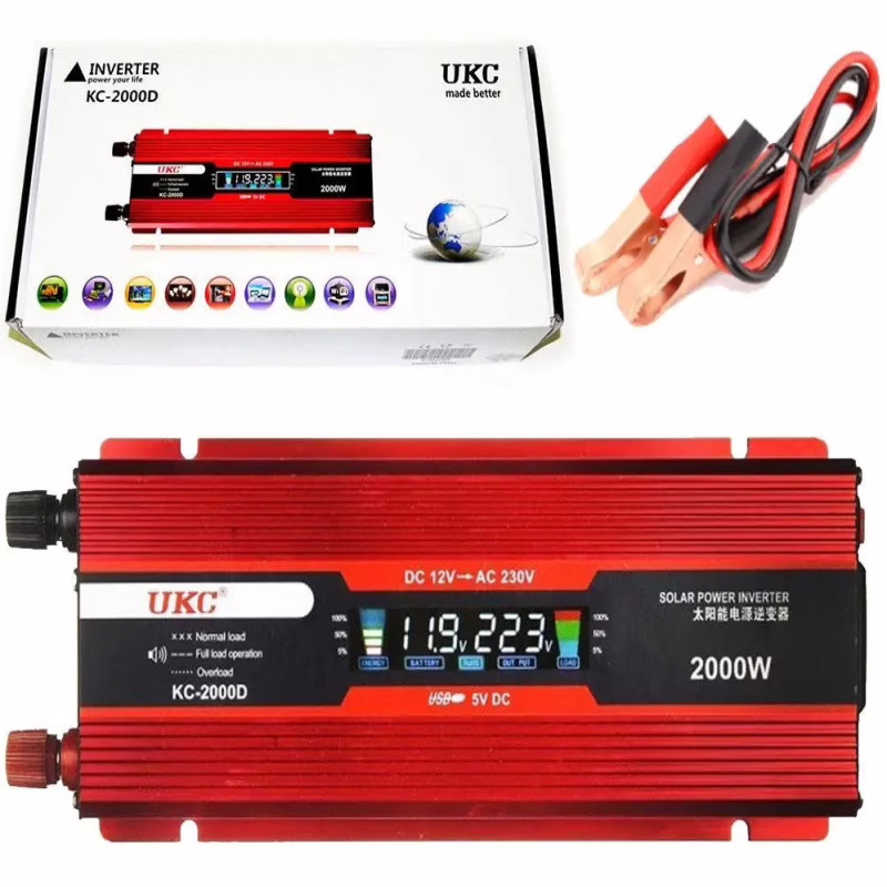Инвертор UKC KC-2000D, 12V → 220V, 2000W, LCD (3739)
