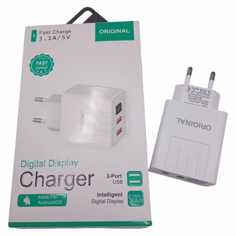 Сетевое зарядное устройство A-14, 2 × USB, Digital Display, QC3.0 (5740)