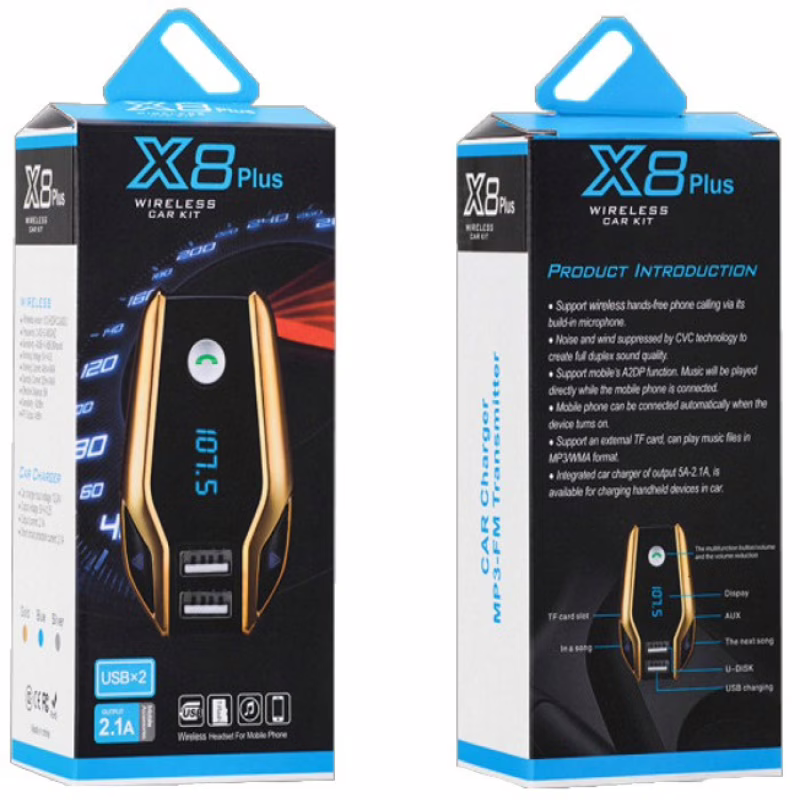 FM-модулятор X8 Plus для автомобиля, Bluetooth, 2 × USB (4912)