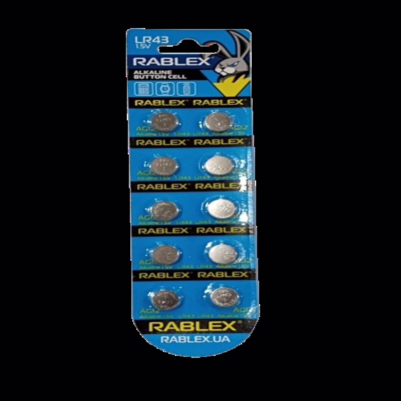 Батарейки-Таблетки Rablex LR43/AG12/1.5V блистер 10шт.