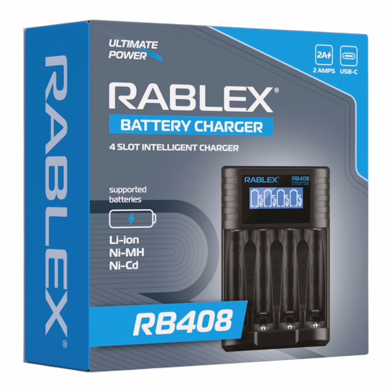 Зарядное устройство Rablex RB408, 4 × AA/AAA (R3/R6), 1.2V / 3.7V
