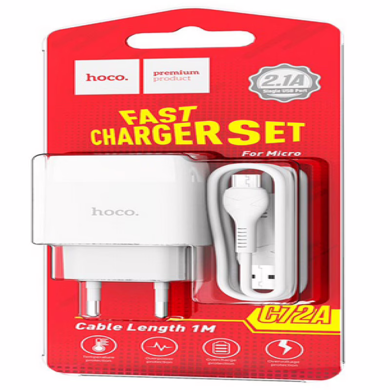 Сетевое зарядное устройство Hoco C72A + кабель MicroUSB