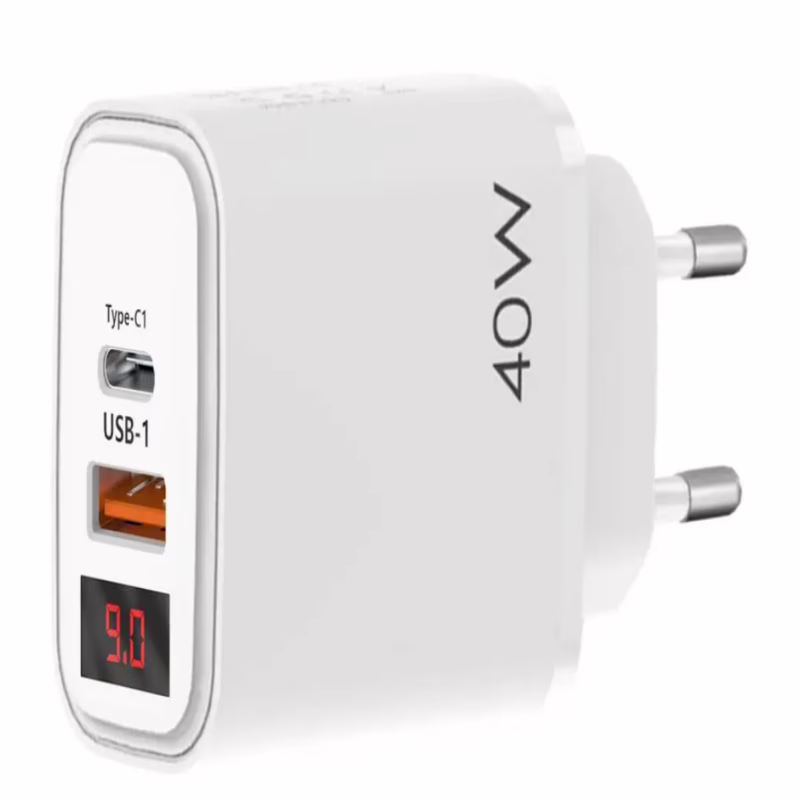 Сетевое зарядное устройство PKG050, PD, 40W, QC3.0, LED-дисплей