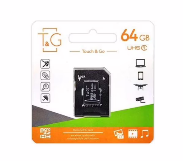 Карта памяти microSDHC T&G (UHS-1) 64GBSD class 10 (c адаптера) (Гарантия 3года)