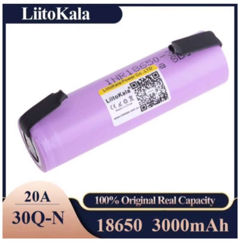 Аккумулятор LiitoKala 18650 30Q-N Li-ion 3000mAh высокотоковый с контактами под пайку