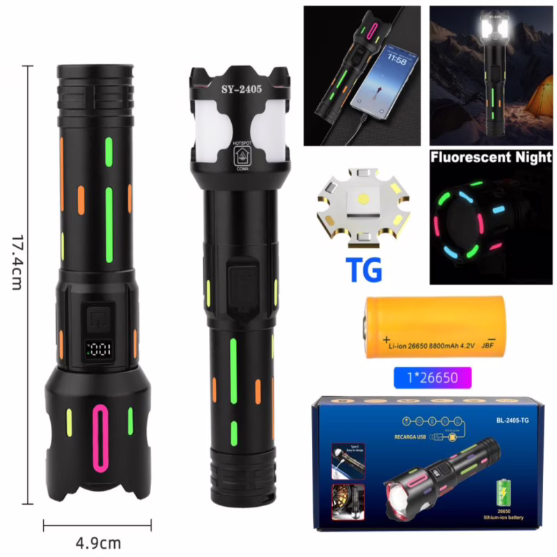 Ручний ліхтар BL-2405-TG, 1x26650, power bank, індикація заряду, ЗУ Type-C, zoom