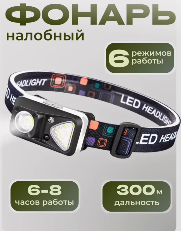 Налобний ліхтар PL-185, холодний, теплий, червоний світло, ЗУ Type-C, сенсор