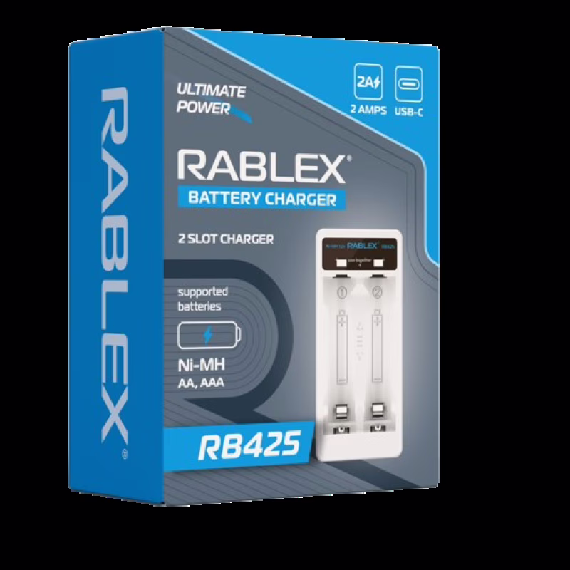 Зарядное устройство Rablex RB425, 2 × AA/AAA, 2A, Type-C