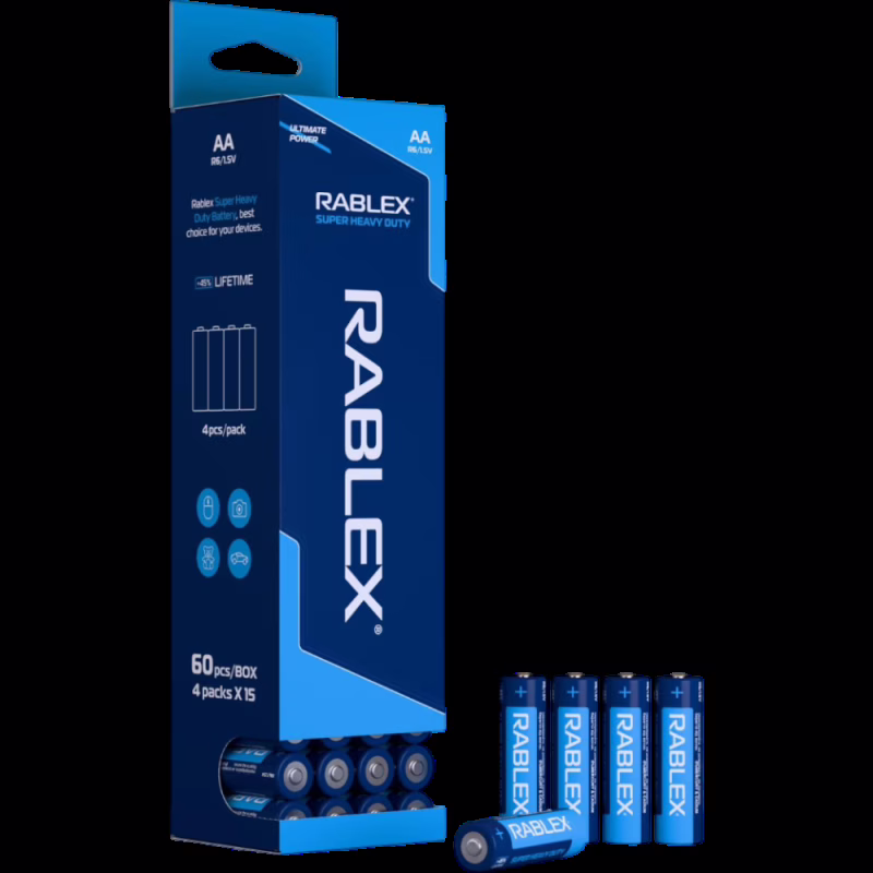Батарейка Rablex R6 AA Super Heavy Duty солевая (60шт в пачке)