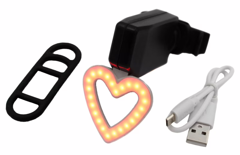 Велосипедний задній ліхтарик мигалка акумуляторний Серце 902 microUSB