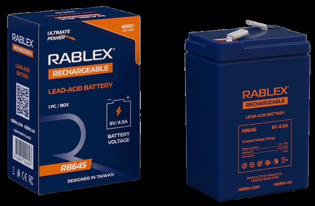 Аккумуляторная батарея Rablex 6V 4.5Ah (RB645), свинцово-кислотная (SLA)