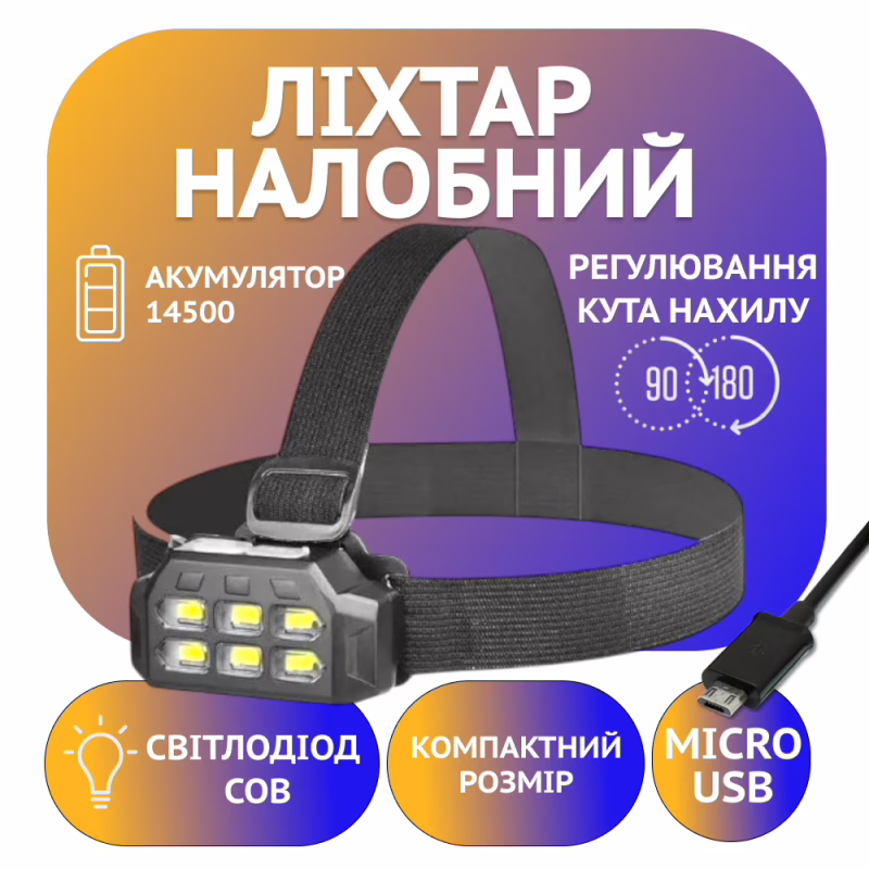 Налобный фонарь SQ-816, 1x14500, ЗУ microUSB