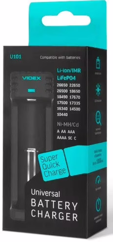Зарядний пристрій 1x18650 і ін. / від USB / Videx VCH-U101