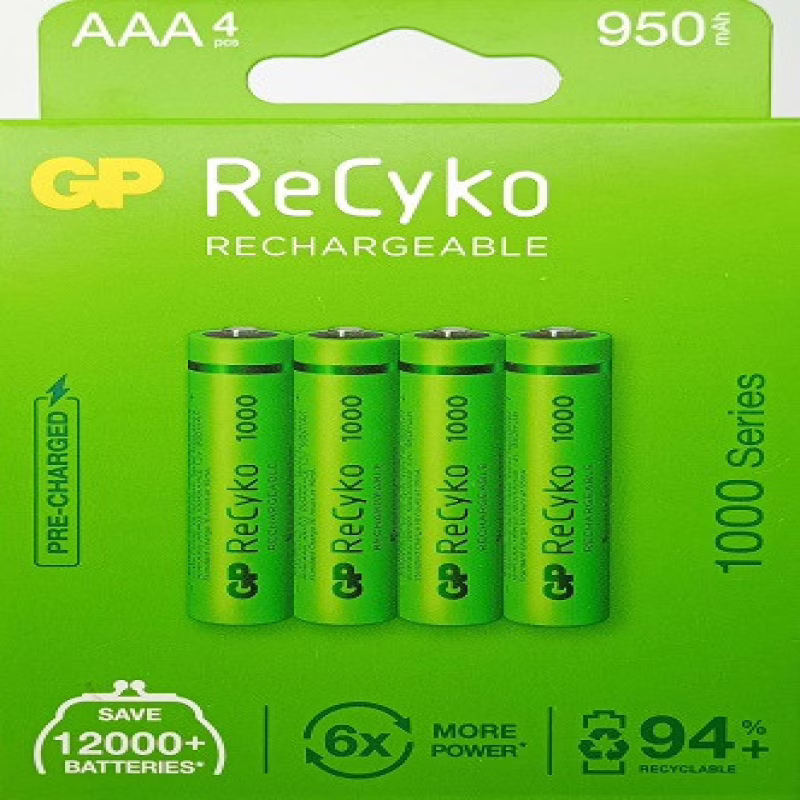 Аккумулятор GP ReCyko 1000 AAA (R03) Ni-MH 950mAh 1.2V (4 шт., блистер)