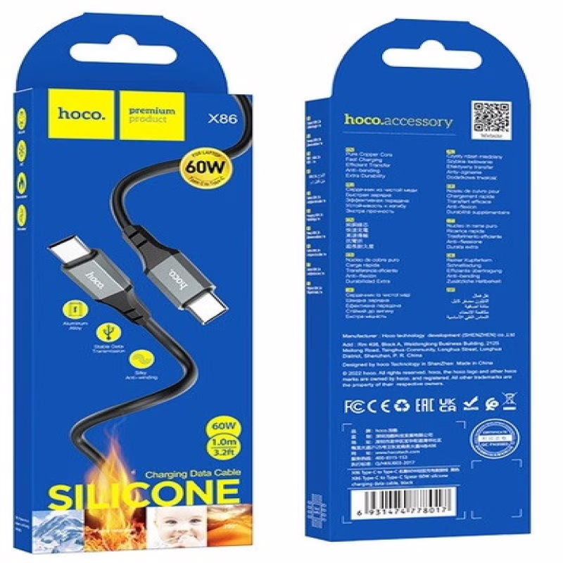 Кабель HOCO X86, USB Type-C – Type-C, PD 60W