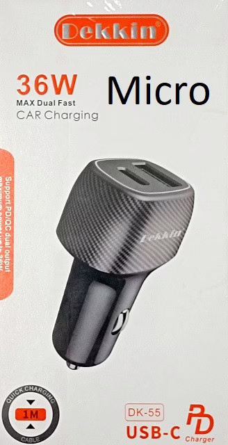 Автомобильное зарядное устройство Dekkin DK-55, USB + PD, кабель Micro-USB